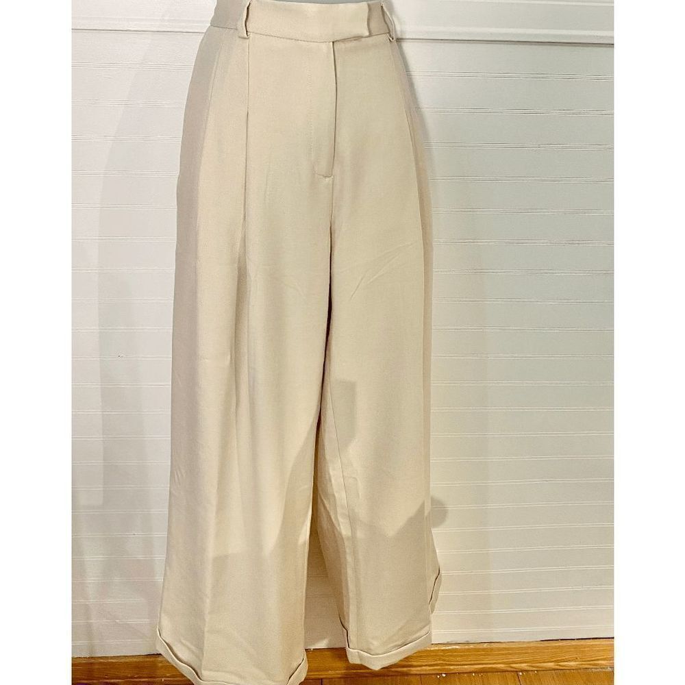 Free People Women’s Pleated Wide Leg Pants Ivory White - Picture 3 of 12